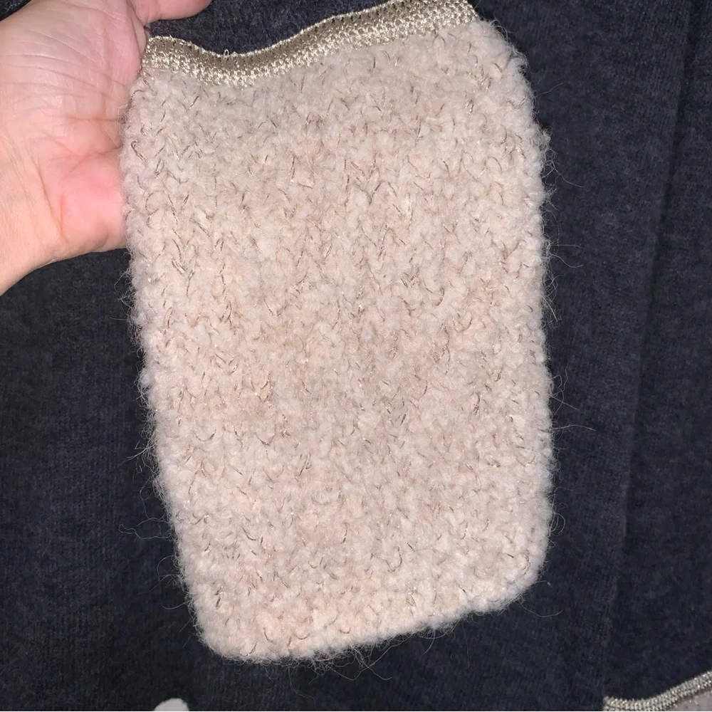 TORY BURCH Gray and Cream Angelina Turtleneck Alpaca Sweater Women’s Size XL - Picture 3 of 13